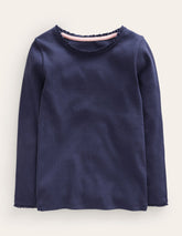 Boden Ribbed Long Sleeve T-shirt - Starboard Blue