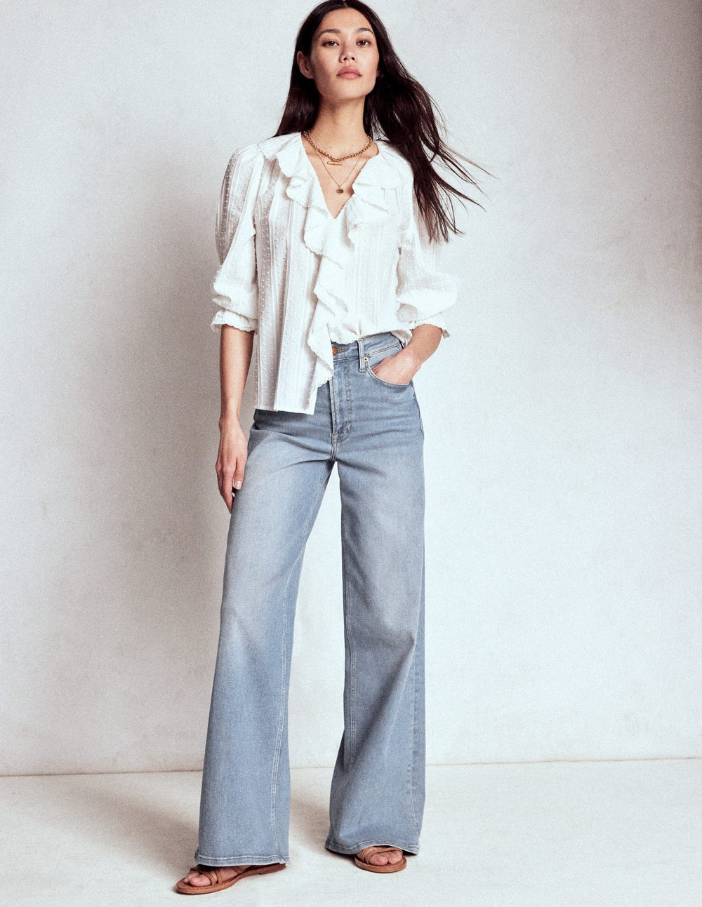 Boden High Rise Wide Leg Jeans - Light Vintage