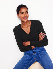 Boden Eva Cashmere V - Neck Sweater - Black