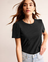Boden Cotton Puff Sleeve T-shirt - Black