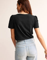Boden Cotton Puff Sleeve T-shirt - Black