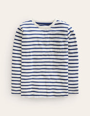 Boden Everyday Long Sleeve T-shirt - Soft Ivory/ College Navy