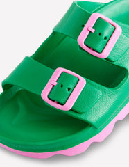 Boden Lyla Double Buckle Sliders - Rich Emerald/Soft Pink