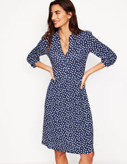 Boden Naomi Relaxed Jersey Dress - French Navy, Abstract Dot