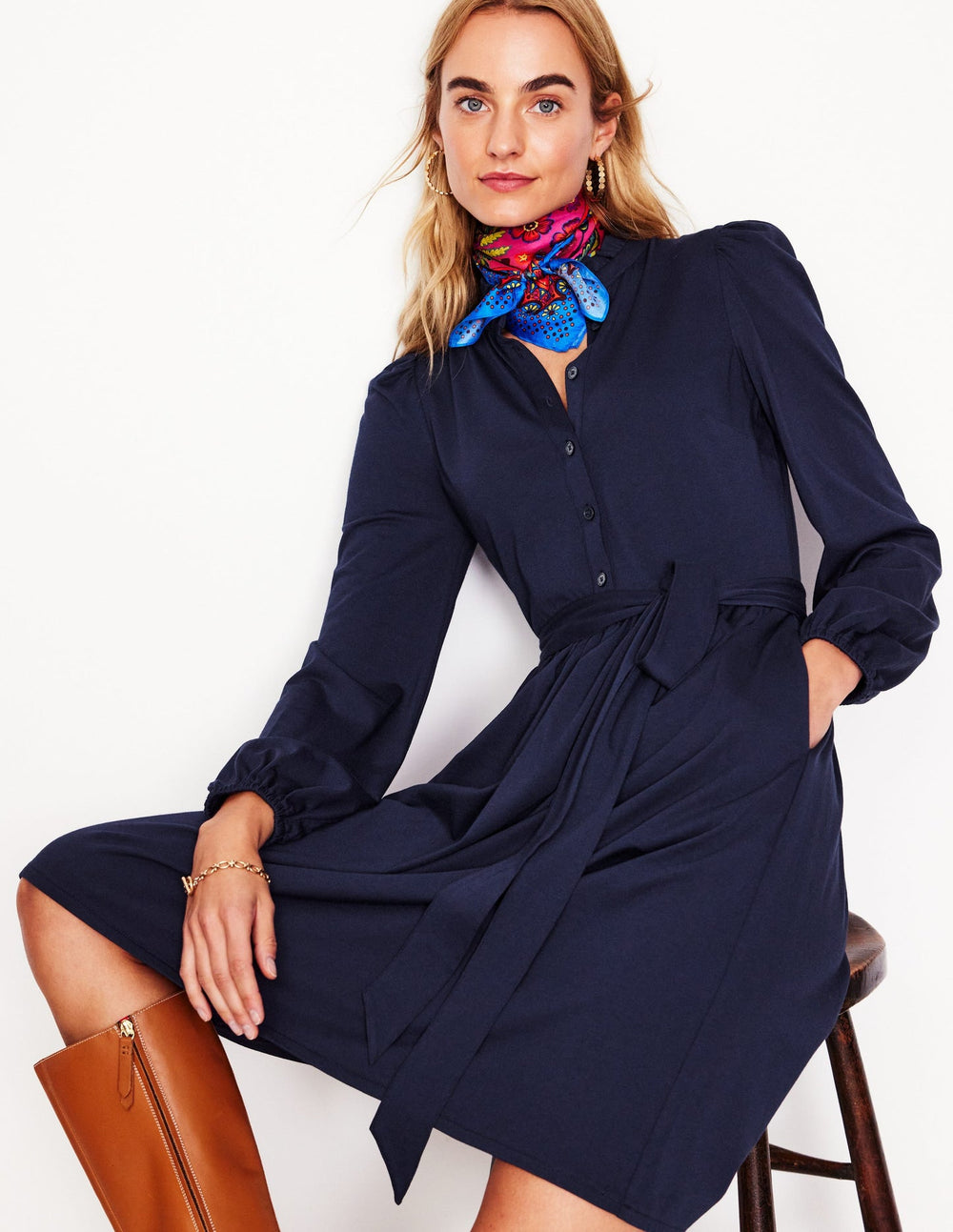 Boden Willow Frill Short Shirt Dress - Navy