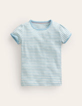 Boden Short Sleeve Pointelle Top - Light Celeste Blue/Soft Ivory