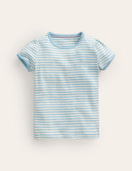 Boden Short Sleeve Pointelle Top - Light Celeste Blue/Soft Ivory