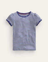 Boden Short Sleeve Pointelle Top - Soft Ivory/Starboard Blue