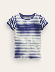 Boden Short Sleeve Pointelle Top - Soft Ivory/Starboard Blue