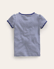 Boden Short Sleeve Pointelle Top - Soft Ivory/Starboard Blue
