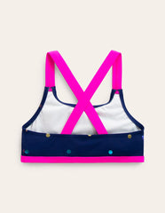 Boden Cross - back Bikini Top - Navy Rainbow Confetti Spot