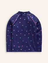 Boden Sun Safe Patterned Rash Vest - Navy Rainbow Confetti Spot