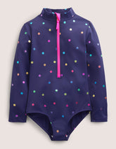 Boden Long - Sleeved Swimsuit - Navy Rainbow Confetti Spot