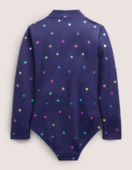 Boden Long - Sleeved Swimsuit - Navy Rainbow Confetti Spot