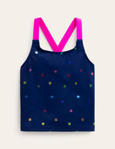 Boden Cross - back Tankini Top - Navy Rainbow Confetti Spot