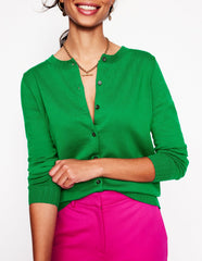 Boden Emilia Cotton Crew Cardigan - Rich Emerald