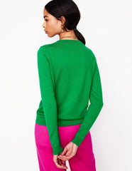 Boden Emilia Cotton Crew Cardigan - Rich Emerald