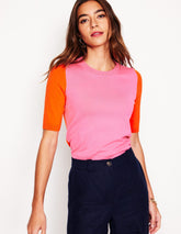 Boden Emilia Cotton Crew T-shirt - Pink Rose / Firecracker Red