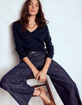 Boden Emilia Cotton V Neck Sweater - Navy