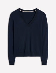 Boden Emilia Cotton V Neck Sweater - Navy