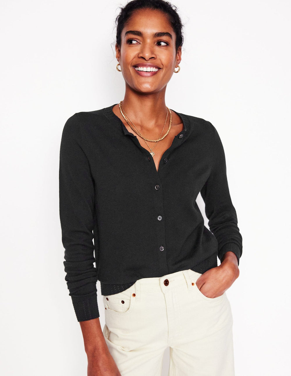 Boden Emilia Cotton Crew Cardigan - Black