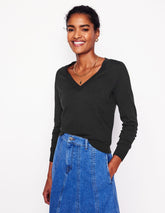 Boden Emilia Cotton V Neck Sweater - Black