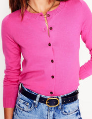 Boden Emilia Cotton Crew Cardigan - Tickled Pink