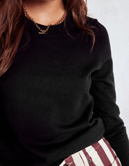 Boden Emilia Cotton Crew Sweater - Black