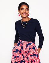 Boden Emilia Cotton Crew Sweater - Navy