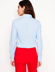 Boden Saskia Stretch Cotton Shirt - Forget Me Not, Ivory Stripe