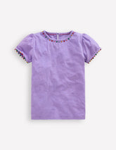 Boden Ali Puff Sleeve Pom T-shirt - Lavender Purple