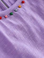 Boden Ali Puff Sleeve Pom T-shirt - Lavender Purple