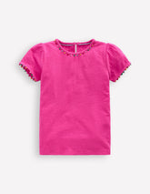 Boden Ali Puff Sleeve Pom T-shirt - Flamingo Pink