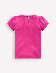 Boden Ali Puff Sleeve Pom T-shirt - Flamingo Pink