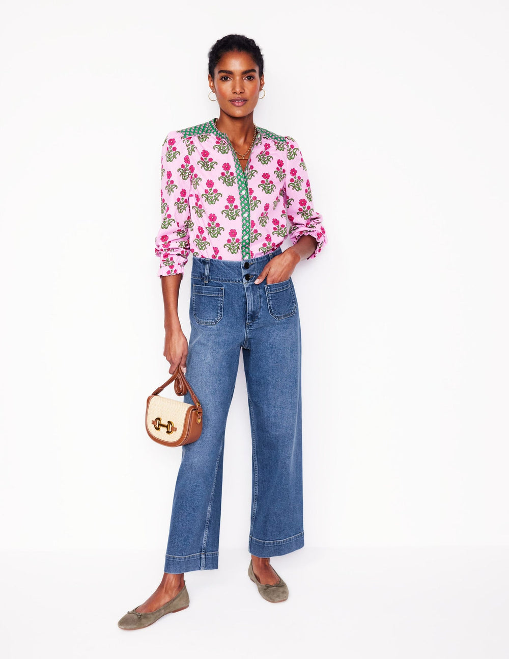 Boden Patch Pocket Cropped Pants - Light Vintage