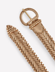 Boden Woven Leather Belt - Gold