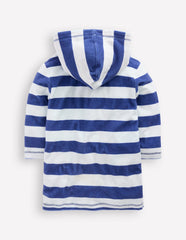 Boden Towelling Zip - Up Throw - On - Sapphire Blue Stripe