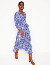Boden Marcia Jersey Shirt Dress - Bright Blue, Elaborate Stamp