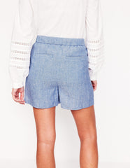 Boden Dulwich Linen Shorts - Grey Blue Chambray