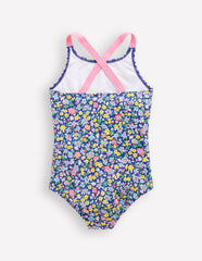 Boden Cross - back Printed Swimsuit - Sapphire Blue Nautical Floral