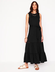 Boden Mila Trim Tiered Jersey Dress - Black