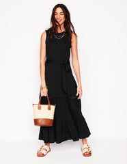 Boden Mila Trim Tiered Jersey Dress - Black