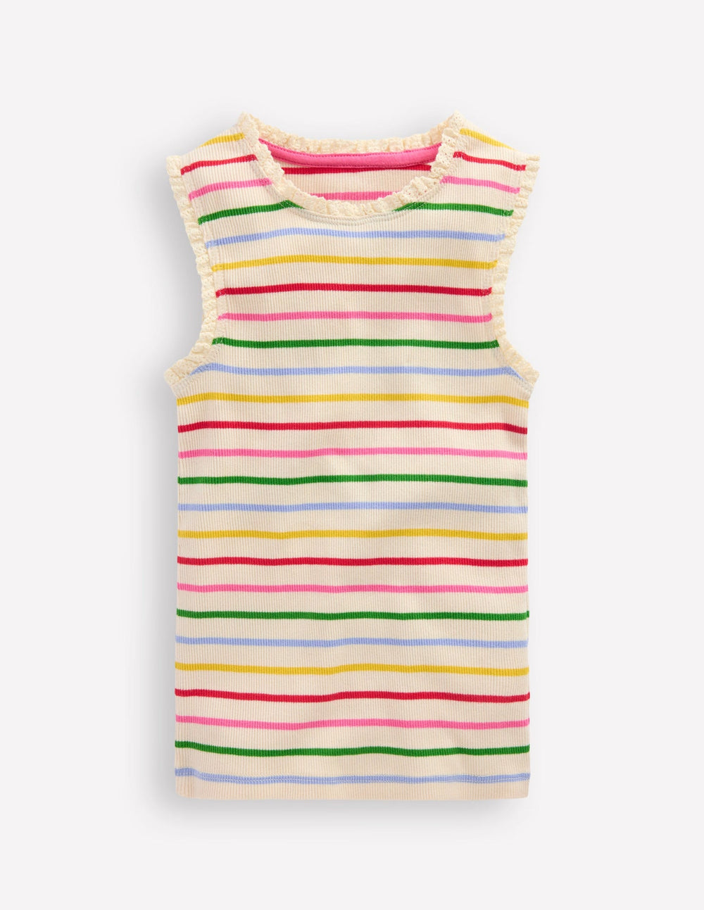Boden Ribbed Lace Trim Tank Top - Multi Stripe