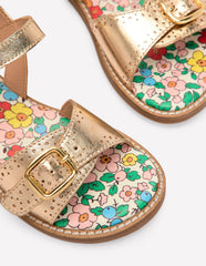 Boden Leather Buckle Sandals - Gold