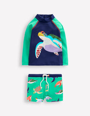 Boden Fun Rash Vest Set - Aquamarine Blue Turtles