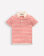 Boden Slub Polo Shirt - Poppy Red/ Ivory