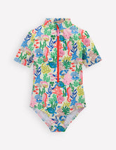 Boden Short - sleeved Swimsuit - Multi Coral Cove