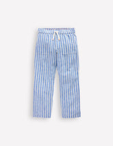 Boden Cotton Linen Pull - On Pants - Blue Ticking