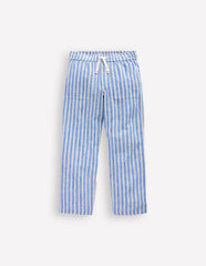Boden Cotton Linen Pull - On Pants - Blue Ticking