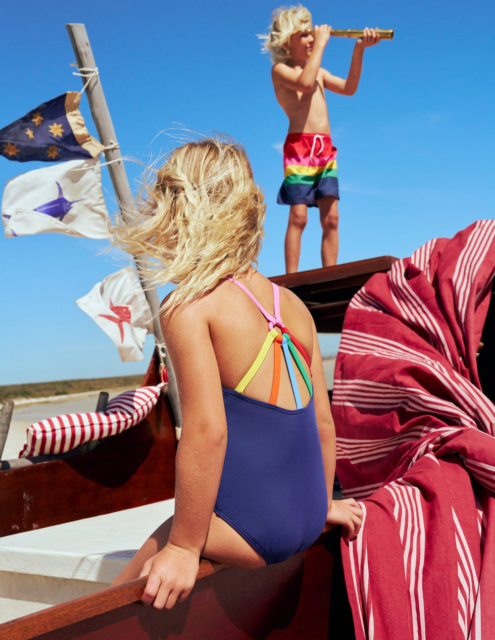 Boden Selena Rainbow Strap Swimsuit - College Navy